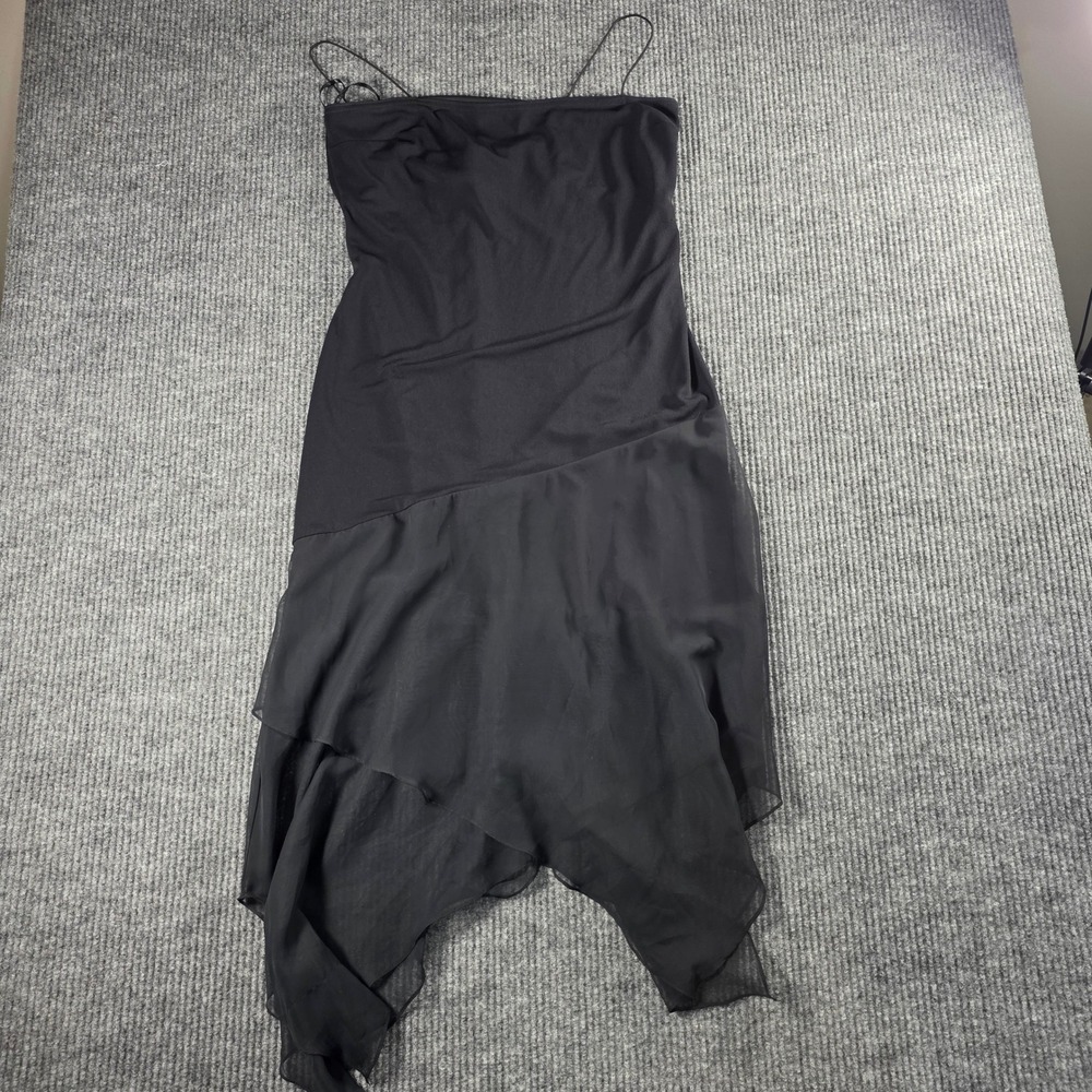 Jessica McClintock Black Handkerchief Hem Midi Dress Spaghetti Strap Womens 14